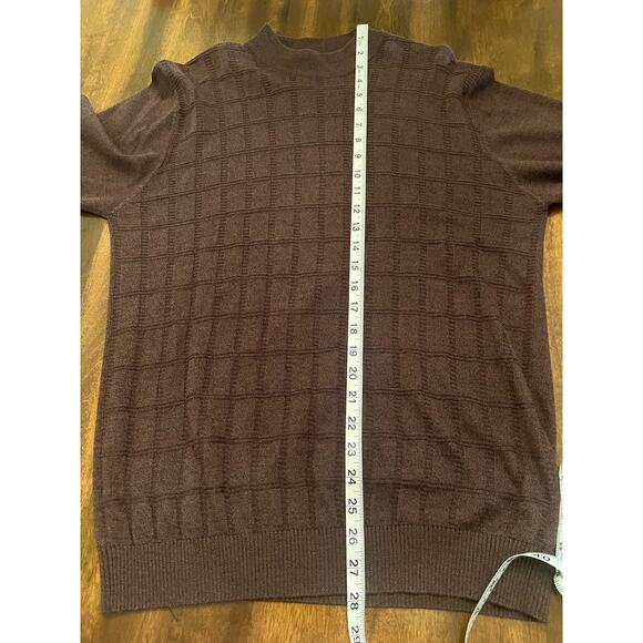 Perry Ellis Men's Brown Silk Blend Grid Knit Pullover Lightweight Sweater Medium - Picture 7 of 8